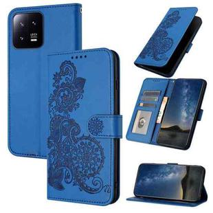 For Xiaomi 13 Datura Flower Embossed Flip Leather Phone Case(Blue)