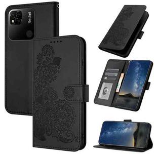 For Xiaomi Redmi 10A Datura Flower Embossed Flip Leather Phone Case(Black)