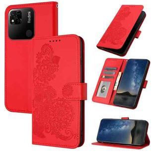 For Xiaomi Redmi 10A Datura Flower Embossed Flip Leather Phone Case(Red)