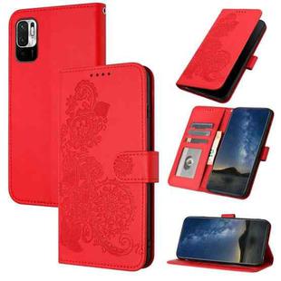 For Xiaomi Redmi 10 Datura Flower Embossed Flip Leather Phone Case(Red)