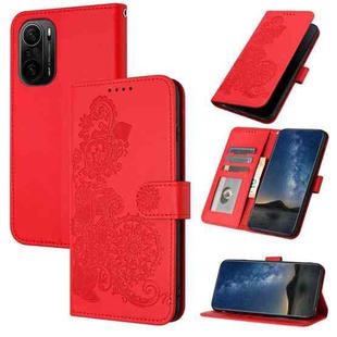 For Xiaomi Poco F3 Datura Flower Embossed Flip Leather Phone Case(Red)