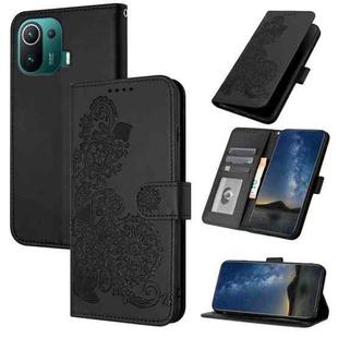 For Xiaomi Mi 11 Pro Datura Flower Embossed Flip Leather Phone Case(Black)