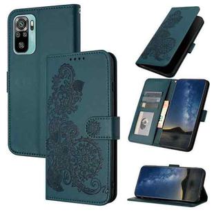 For  Xiaomi Redmi Note 10 4G Global Datura Flower Embossed Flip Leather Phone Case(Dark Green)