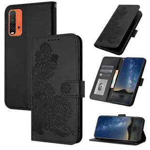 For Xiaomi Redmi 9T Datura Flower Embossed Flip Leather Phone Case(Black)