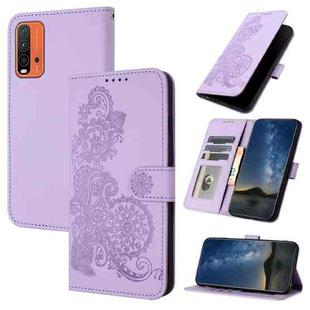 For Xiaomi Redmi 9T Datura Flower Embossed Flip Leather Phone Case(Purple)