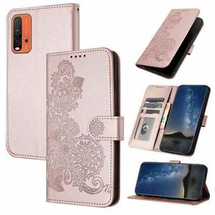 For Xiaomi Redmi 9T Datura Flower Embossed Flip Leather Phone Case(Rose Gold)
