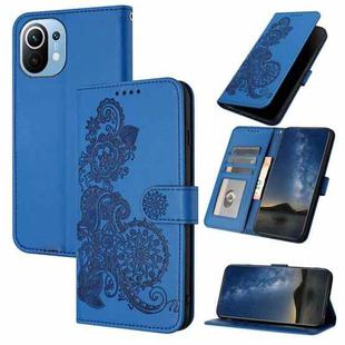 For Xiaomi Mi 11 Datura Flower Embossed Flip Leather Phone Case(Blue)