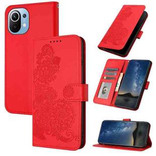 For Xiaomi Mi 11 Datura Flower Embossed Flip Leather Phone Case(Red)