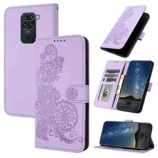 For Xiaomi Redmi NOTE 9 4G Global Datura Flower Embossed Flip Leather Phone Case(Purple)