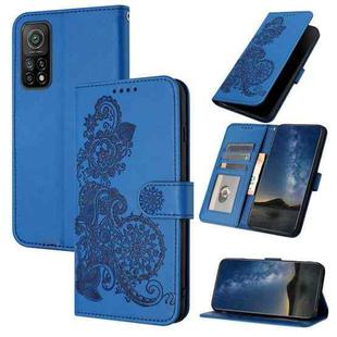 For Xiaomi Mi 10T 5G Datura Flower Embossed Flip Leather Phone Case(Blue)