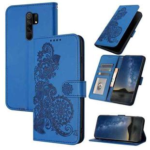 For  Xiaomi Redmi 9 Datura Flower Embossed Flip Leather Phone Case(Blue)