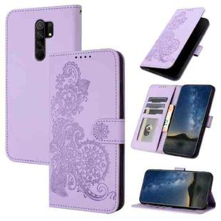 For  Xiaomi Redmi 9 Datura Flower Embossed Flip Leather Phone Case(Purple)