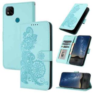 For Xiaomi Redmi 9C Datura Flower Embossed Flip Leather Phone Case(Light blue)