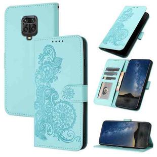 For xiaomi Redmi Note 9S Datura Flower Embossed Flip Leather Phone Case(Light blue)