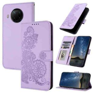 For Xiaomi Redmi Note 9 Pro Datura Flower Embossed Flip Leather Phone Case(Purple)