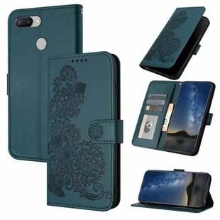 For Xiaomi Redmi 6 Datura Flower Embossed Flip Leather Phone Case(Dark Green)