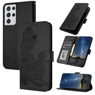 For Samsung Galaxy S21 Ultra Datura Flower Embossed Flip Leather Phone Case(Black)