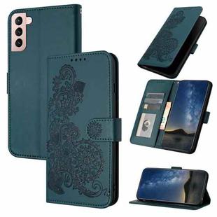 For Samsung Galaxy S21+ Datura Flower Embossed Flip Leather Phone Case(Dark Green)