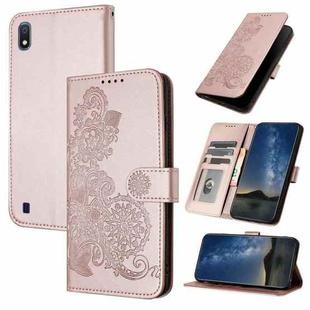 For Samsung Galaxy A01 Datura Flower Embossed Flip Leather Phone Case(Rose Gold)