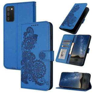 For Samsung Galaxy A02S Datura Flower Embossed Flip Leather Phone Case(Blue)