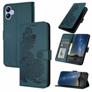 For Samsung Galaxy A04E Datura Flower Embossed Flip Leather Phone Case(Dark Green)