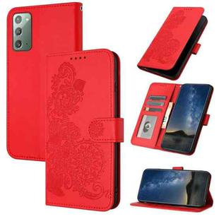 For Samsung Galaxy Note20 Datura Flower Embossed Flip Leather Phone Case(Red)