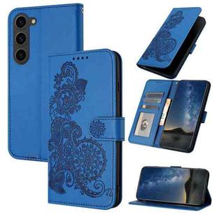 For Samsung Galaxy S23 Datura Flower Embossed Flip Leather Phone Case(Blue)