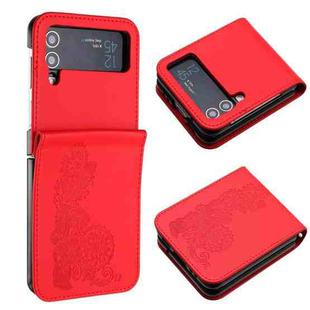 For Samsung Galaxy Z Flip4 5G Datura Flower Embossed Flip Leather Phone Case(Red)