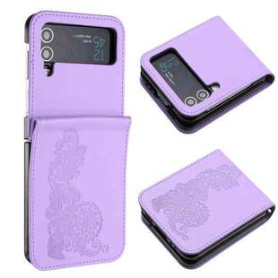 For Samsung Galaxy Z Flip4 5G Datura Flower Embossed Flip Leather Phone Case(Purple)