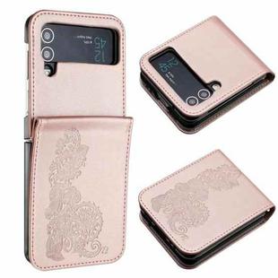 For Samsung Galaxy Z Flip4 5G Datura Flower Embossed Flip Leather Phone Case(Rose Gold)