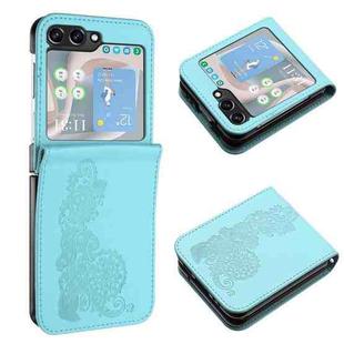 For Samsung Galaxy Z Flip5 5G Datura Flower Embossed Flip Leather Phone Case(Light blue)
