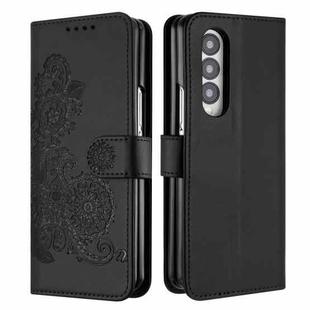 For Samsung Galaxy Z Fold4 5G Datura Flower Embossed Flip Leather Phone Case(Black)