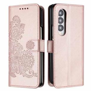 For Samsung Galaxy Z Fold4 5G Datura Flower Embossed Flip Leather Phone Case(Rose Gold)