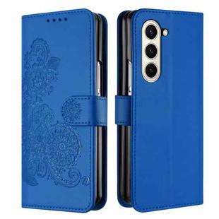 For Samsung Galaxy Z Fold5 5G Datura Flower Embossed Flip Leather Phone Case(Blue)