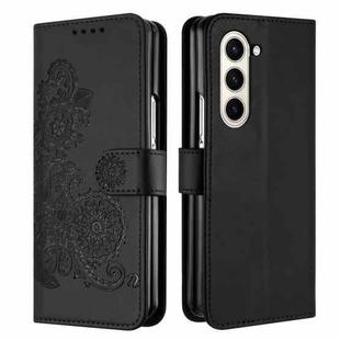 For Samsung Galaxy Z Fold5 5G Datura Flower Embossed Flip Leather Phone Case(Black)