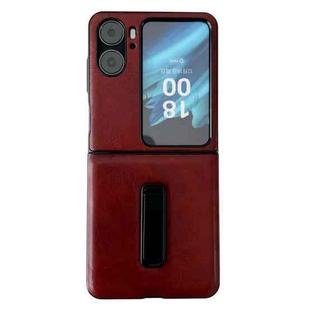For OPPO Find N2 Flip Crazy Horse Texture PU Shockproof Phone Case with Holder(Brown)