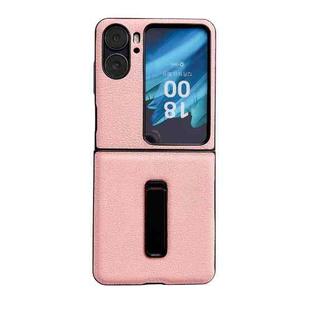 For OPPO Find N2 Flip Litchi Texture PU Shockproof Phone Case with Holder(Pink)
