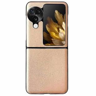 For OPPO Find N3 Flip Morandi Solid Color Leather Texture Phone Case(Gold)