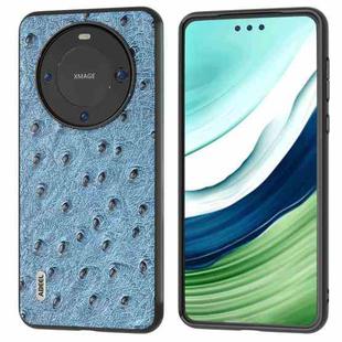 For Huawei Mate 60 Pro ABEEL Genuine Leather Ostrich Texture Phone Case(Blue)