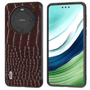 For Huawei Mate 60 ABEEL Genuine Leather Crocodile Pattern Black Edge Phone Case(Coffee)