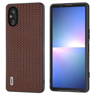 For Sony Xperia 5 V ABEEL Genuine Leather Luxury Black Edge Phone Case(Coffee)