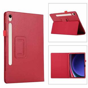 For Samsung Galaxy Tab S9 Litchi Texture Leather Tablet Case with Holder(Red)