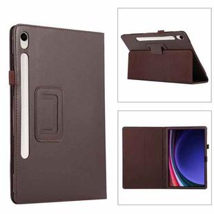 For Samsung Galaxy Tab S9 Ultra Litchi Texture Leather Tablet Case with Holder(Brown)