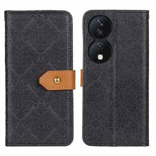 For Honor X7b European Floral Embossed Leather Phone Case(Black)