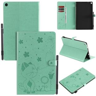 For Amazon Kindle Fire HD 10 (2015) / (2017)  Cat Bee Embossing Pattern Shockproof Table PC Protective Horizontal Flip Leather Case with Card Slots & Wallet & Pen Slot & Sleep / Wake-up Function(Green)