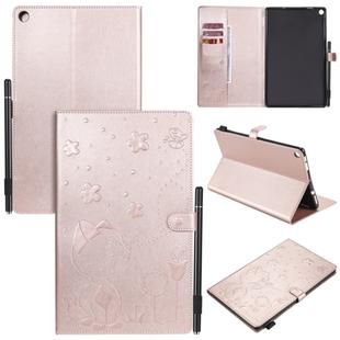 For Amazon Kindle Fire HD 10 (2015) / (2017)  Cat Bee Embossing Pattern Shockproof Table PC Protective Horizontal Flip Leather Case with Card Slots & Wallet & Pen Slot & Sleep / Wake-up Function(Rose Gold)