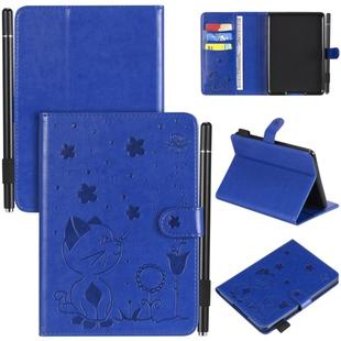For Amazon Kindle Paperwhite 4 (2018) / 3 / 2 / 1 Cat Bee Embossing Pattern Shockproof Table PC Protective Horizontal Flip Leather Case with Card Slots & Wallet & Pen Slot & Sleep / Wake-up Function(Blue)