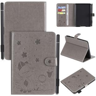For Amazon Kindle Paperwhite 4 (2018) / 3 / 2 / 1 Cat Bee Embossing Pattern Shockproof Table PC Protective Horizontal Flip Leather Case with Card Slots & Wallet & Pen Slot & Sleep / Wake-up Function(Grey)
