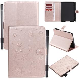 For Amazon Kindle Paperwhite 4 (2018) / 3 / 2 / 1 Cat Bee Embossing Pattern Shockproof Table PC Protective Horizontal Flip Leather Case with Card Slots & Wallet & Pen Slot & Sleep / Wake-up Function(Rose Gold)