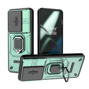 For OnePlus 11 5G Sliding Camshield TPU + PC Shockproof Phone Case with Holder(Green)